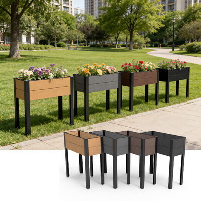 Jardinière surélevée moderne avec composite bois-plastique écologique, ignifuge et imperméable pour extérieur