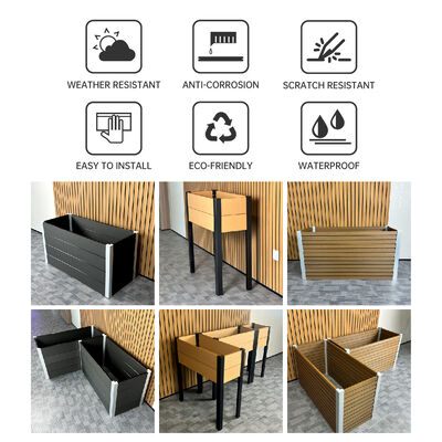 Jardinière surélevée moderne avec composite bois-plastique écologique, ignifuge et imperméable pour extérieur