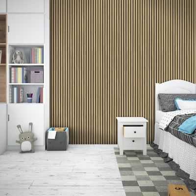Panneau cannelé acoustique de grain en bois insonorisé pour la décoration intérieure