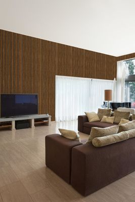 L'insonorisation absorbe les panneaux muraux acoustiques de lamelle en bois de conseil d'animal familier de forces de défense principale